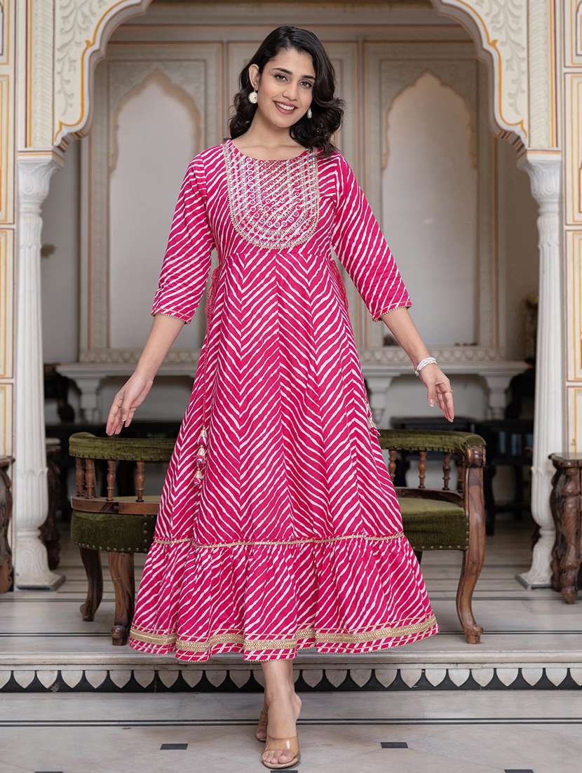 women leheriya print tiered ethnic dress - 21747741 -  Standard Image - 1