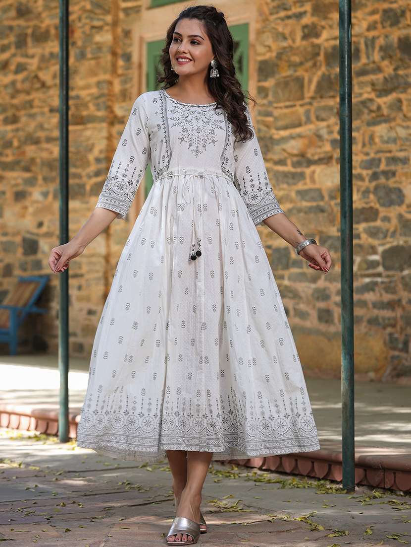 women printed round neck ethnic dress - 21747742 - Standard Image - 1