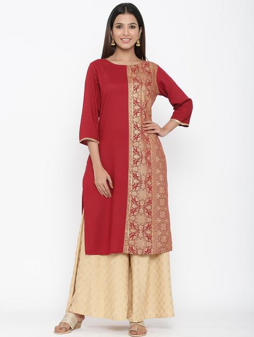 women boat neck foil printed straight kurta - 21747768 - Standard Image - 0