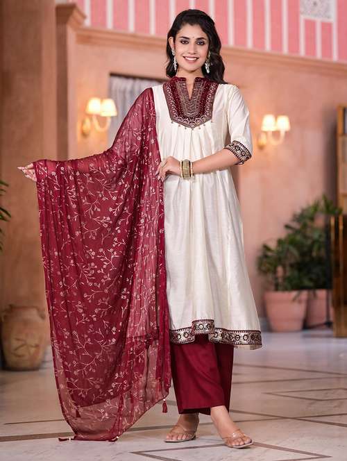 women sequined kurta palazzo set with dupatta - 21747805 -  Standard Image - 0