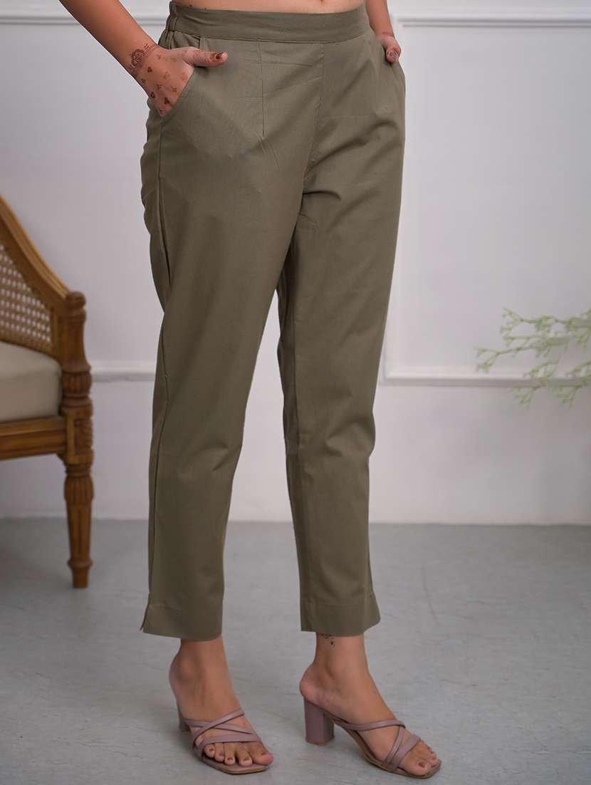 women solid mid rise cigarette pant - 21747820 -  Standard Image - 1