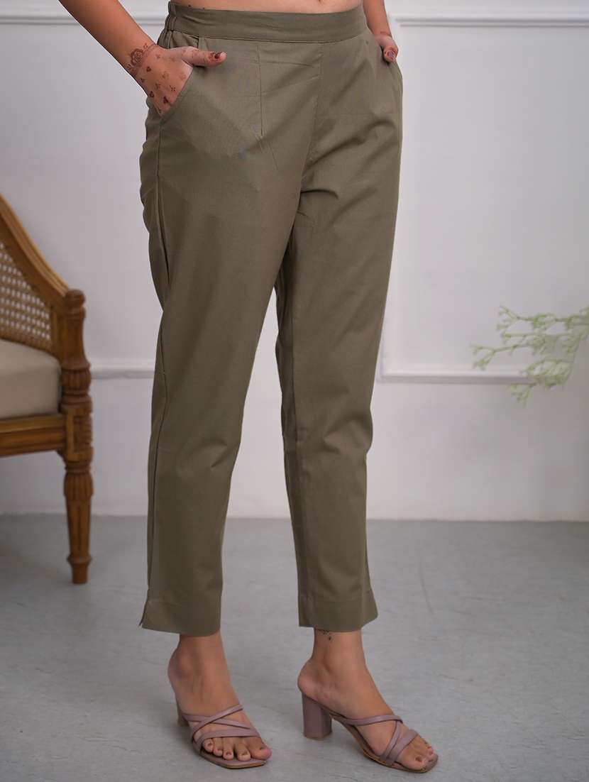 women solid mid rise cigarette pant - 21747821 -  Standard Image - 1