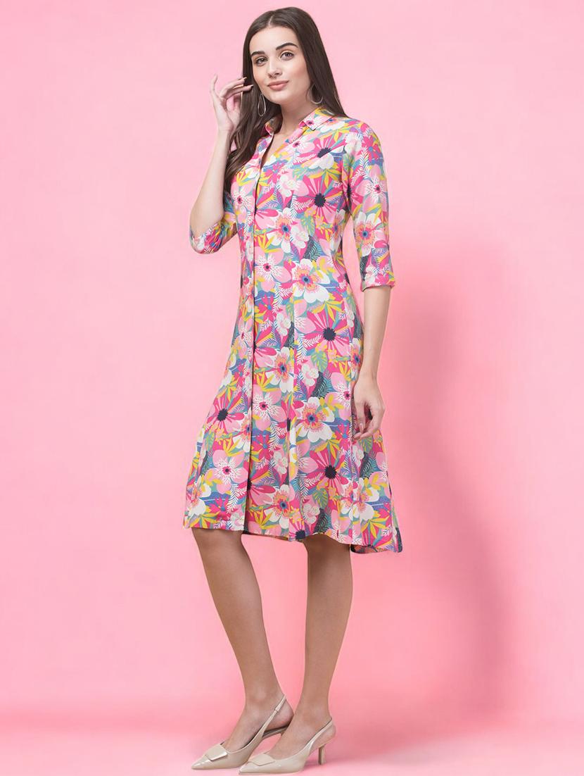 women floral print collared a-line dress - 21747828 - Standard Image - 1