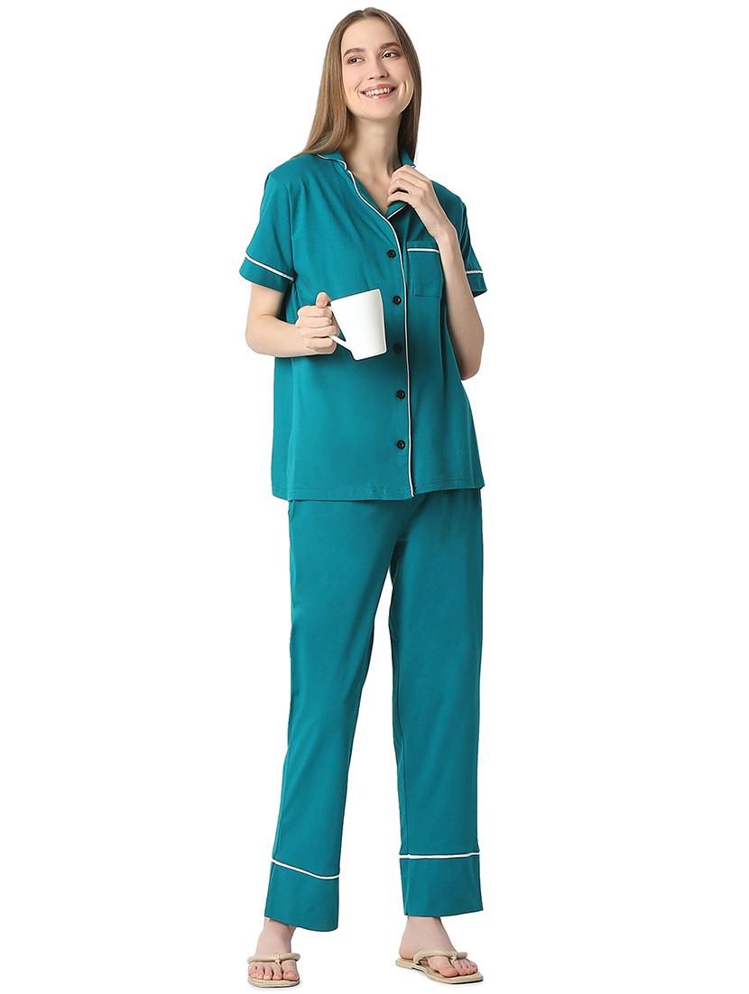 women solid nightwear pyjama set - 21747864 - Standard Image - 1