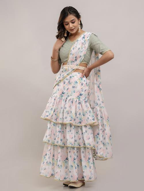 women floral printed ruffle party wear saree with blouse - 21747875 -  Standard Image - 0