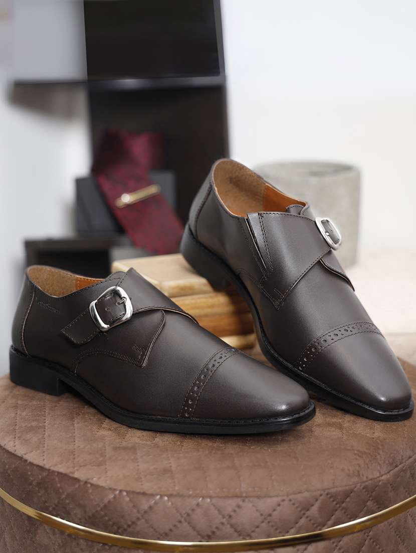 men solid slip on monk straps