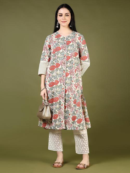 women floral printed three quarter sleeve a-line kurta - 21748186 - Standard Image - 0