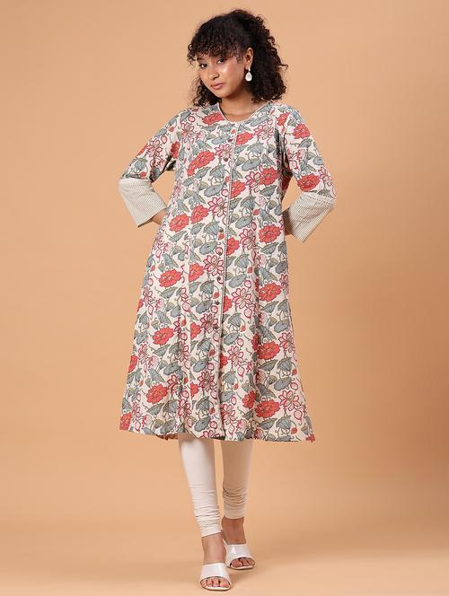 women floral printed three quarter sleeve a-line kurta - 21748186 - Standard Image - 0