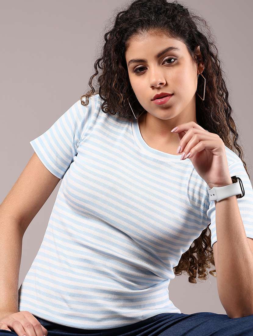 women striped short sleeve regular fit t-shirt