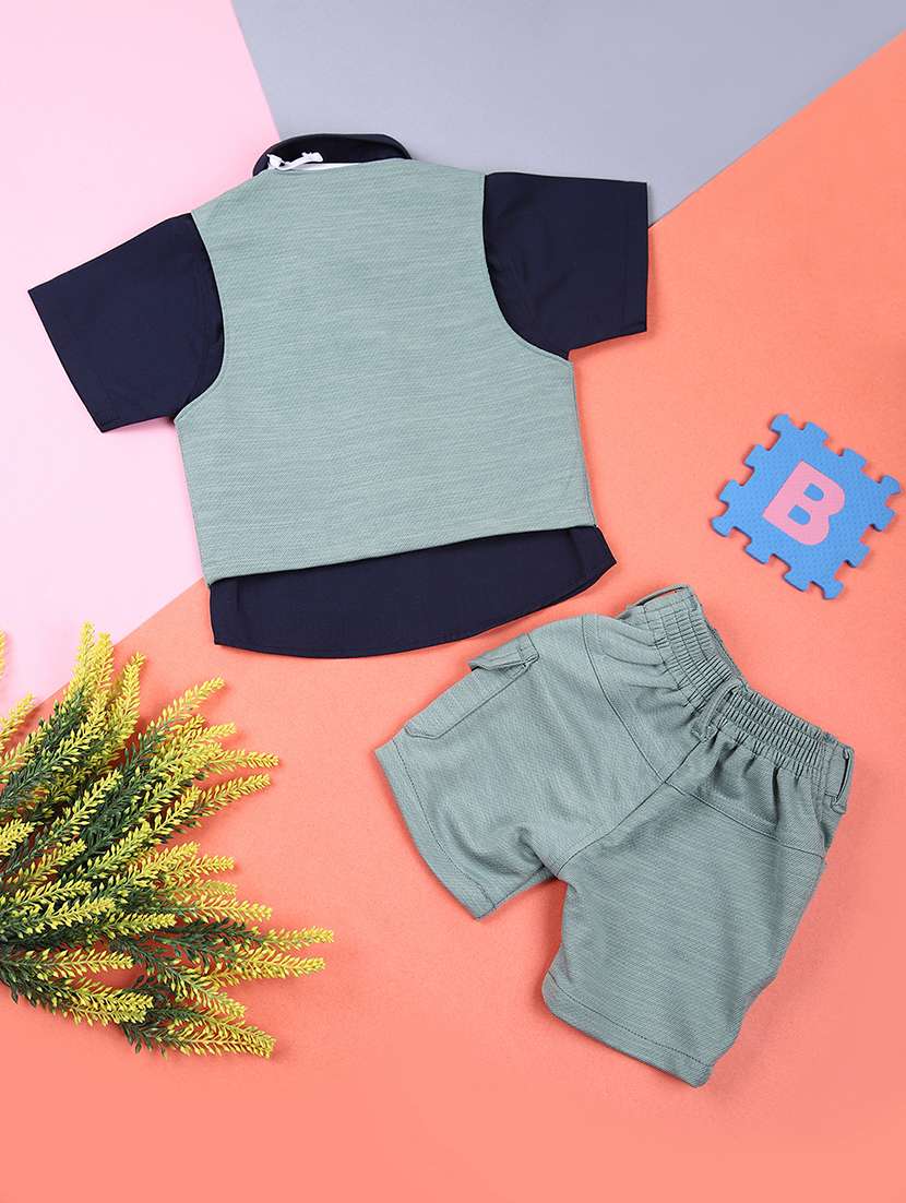 boys solid shirt and shorts with wasitcoat - 21748207 -  Standard Image - 1