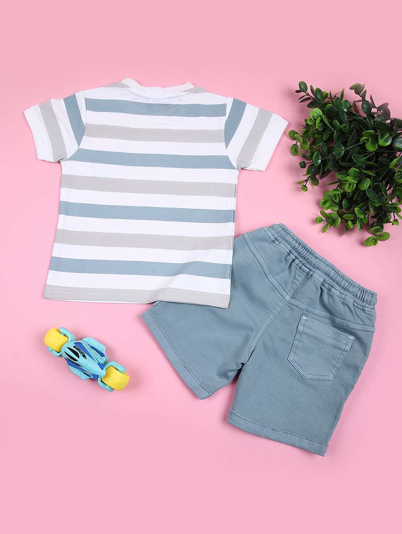 boys striped t-shirt & shorts casual wear set - 21748222 -  Standard Image - 1