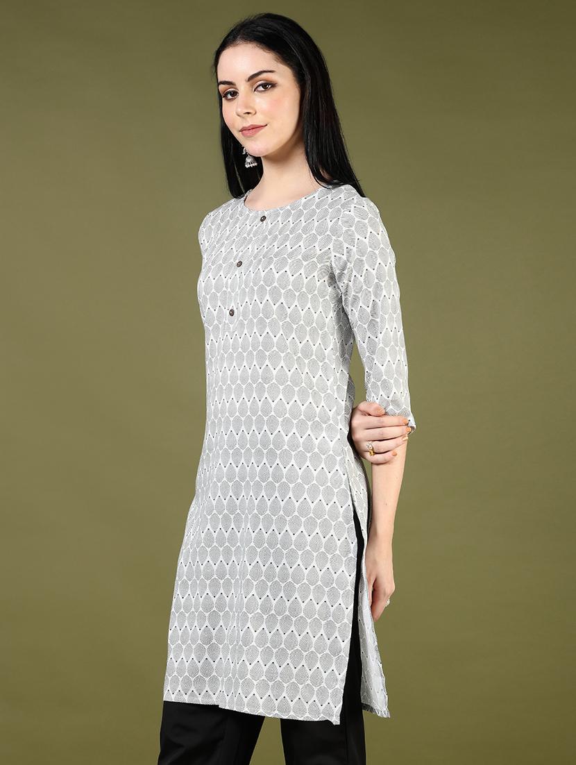 women printed three quarter sleeve straight kurta - 21748235 - Standard Image - 1