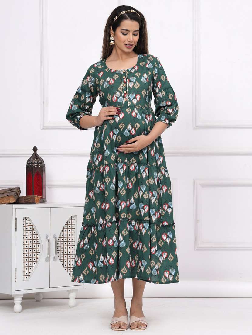 women printed three quarter sleeves flared dress - 21748295 -  Standard Image - 1