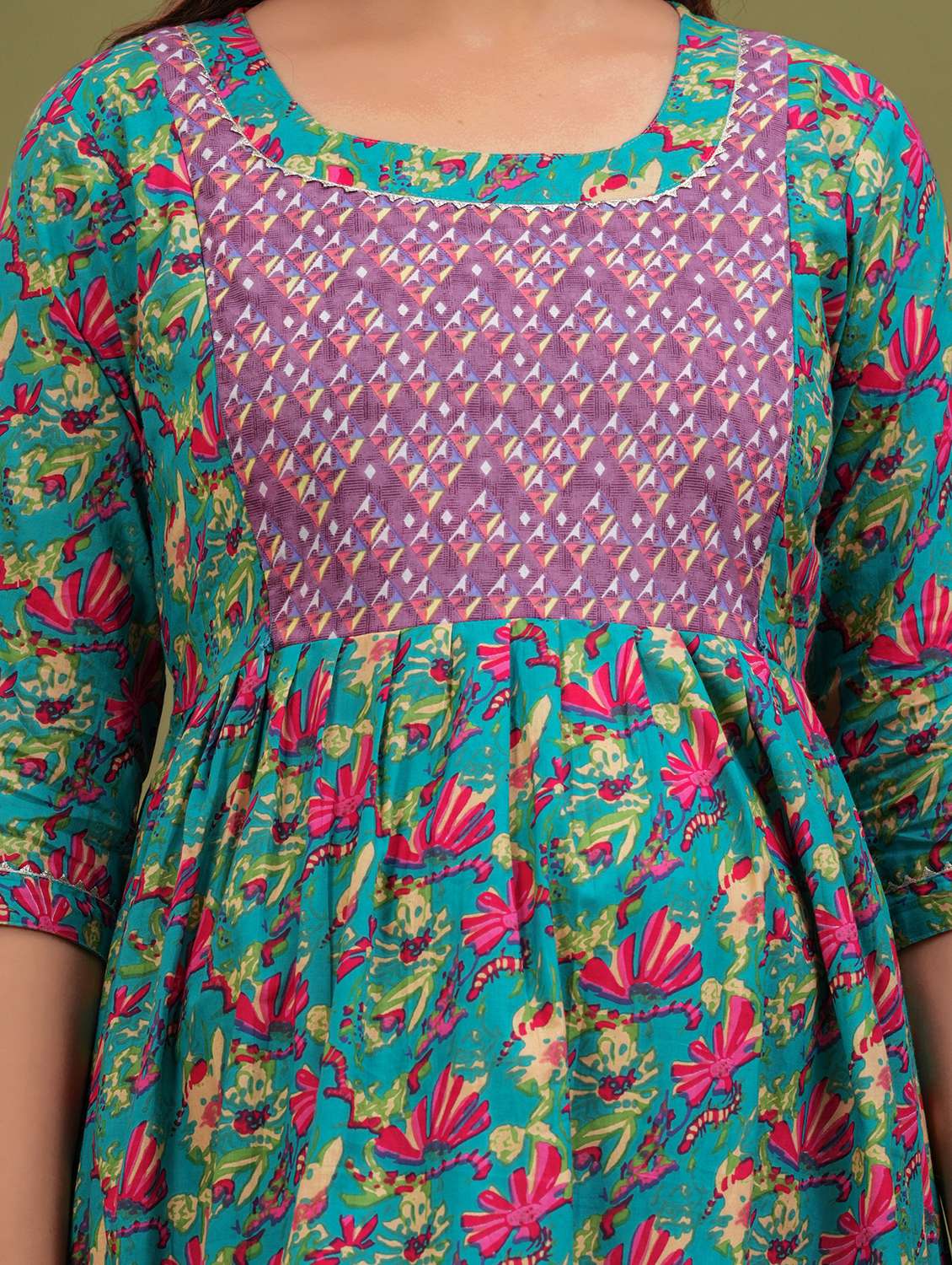 women printed flared three quarter sleeves dress - 21748300 -  Standard Image - 4