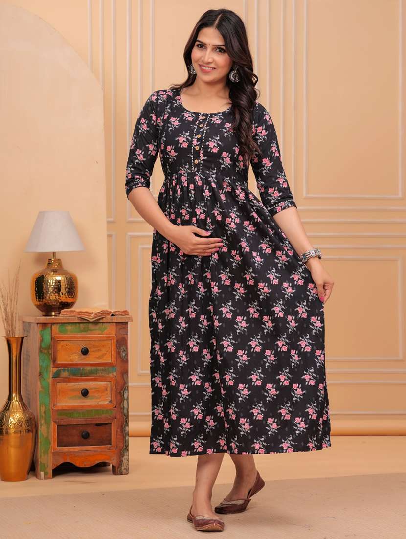 women floral printed round neck maternity dress - 21748302 -  Standard Image - 1