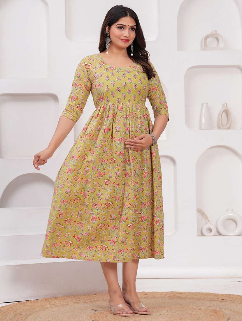 women floral printed round neck maternity dress - 21748310 -  Standard Image - 1