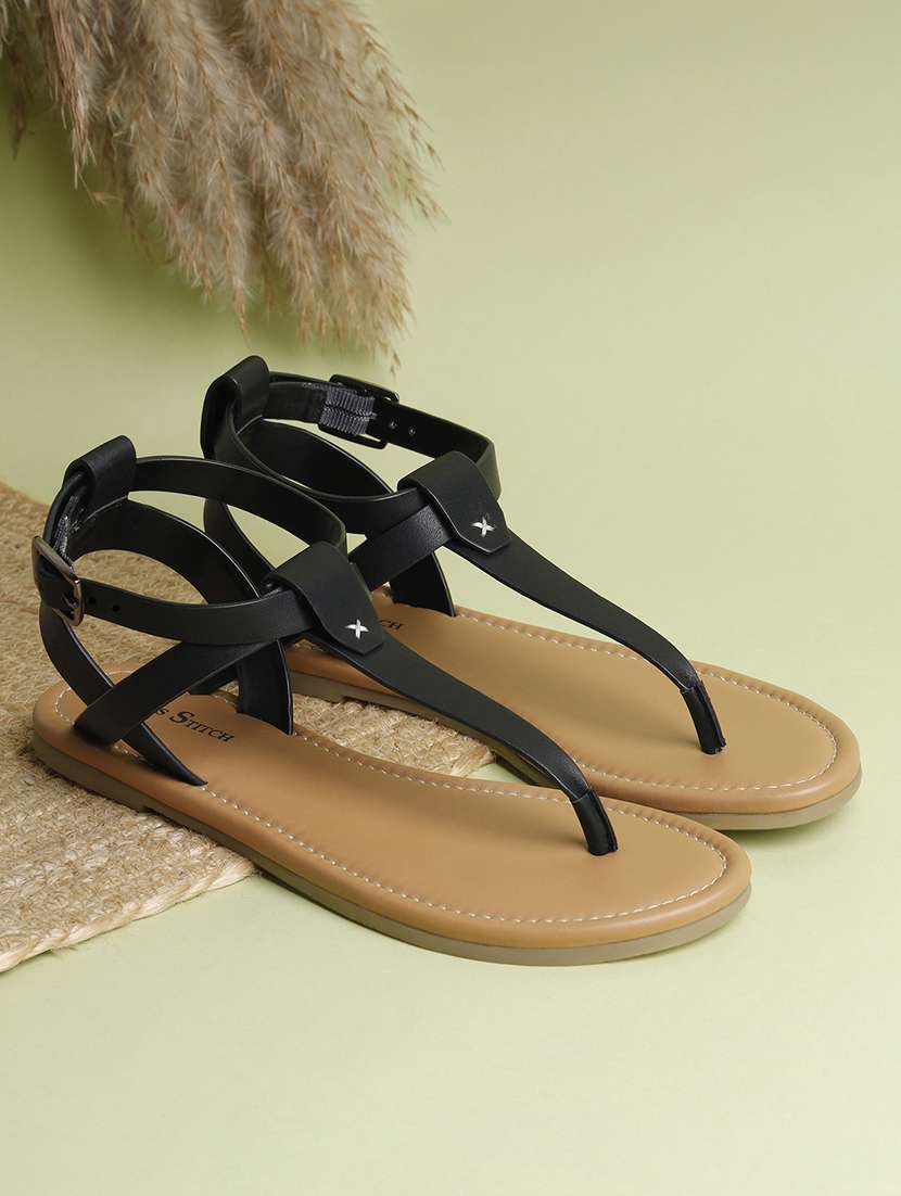 women solid t-strap sandals