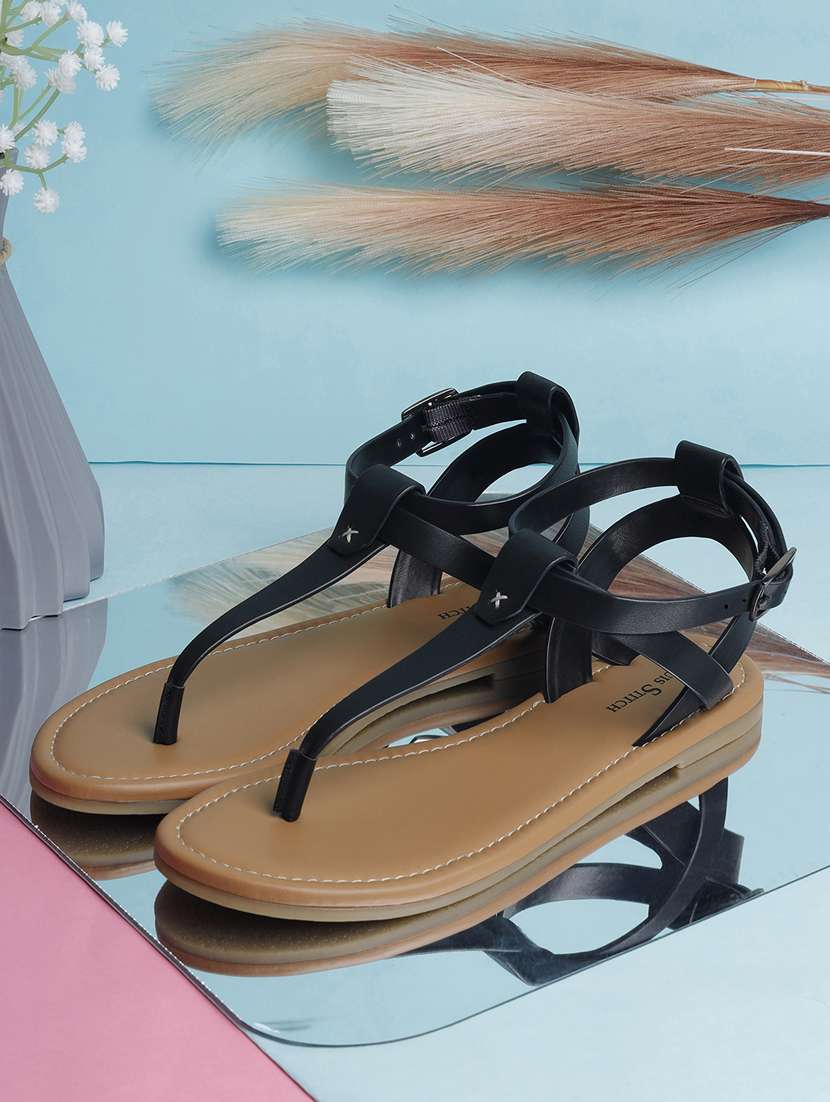 women solid t-strap sandals - 21748343 -  Standard Image - 1