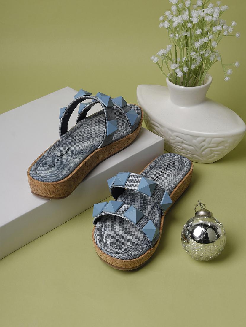 women blue slip on sandal