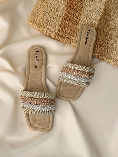 women gold slip on sandal - 21748353 -  Standard Image - 0