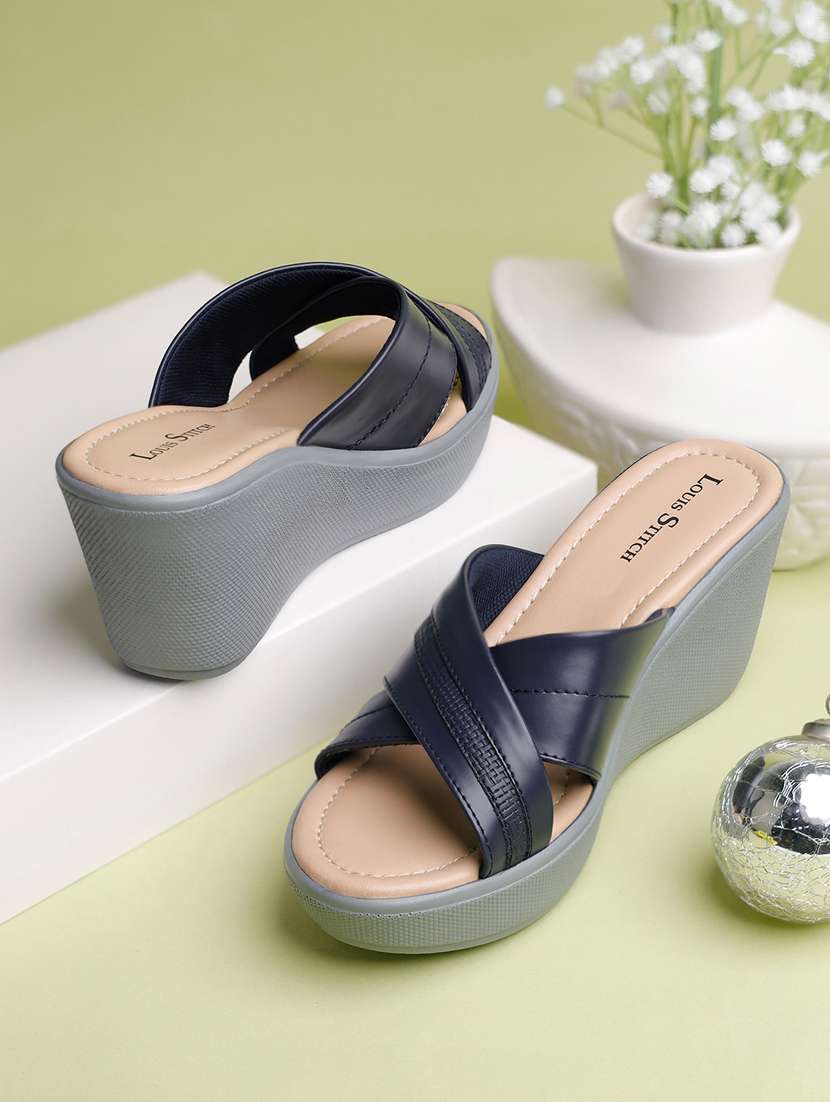 women blue slip on sandal