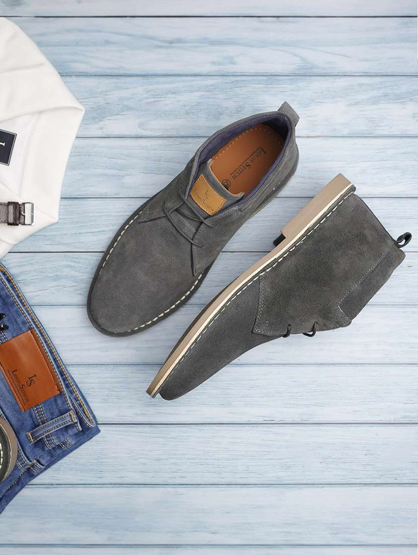 grey italian suede leather british stitch down chukka boots - 21748441 -  Standard Image - 1