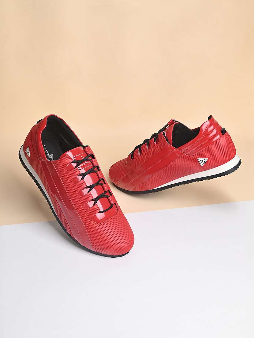 red lace up sneakers