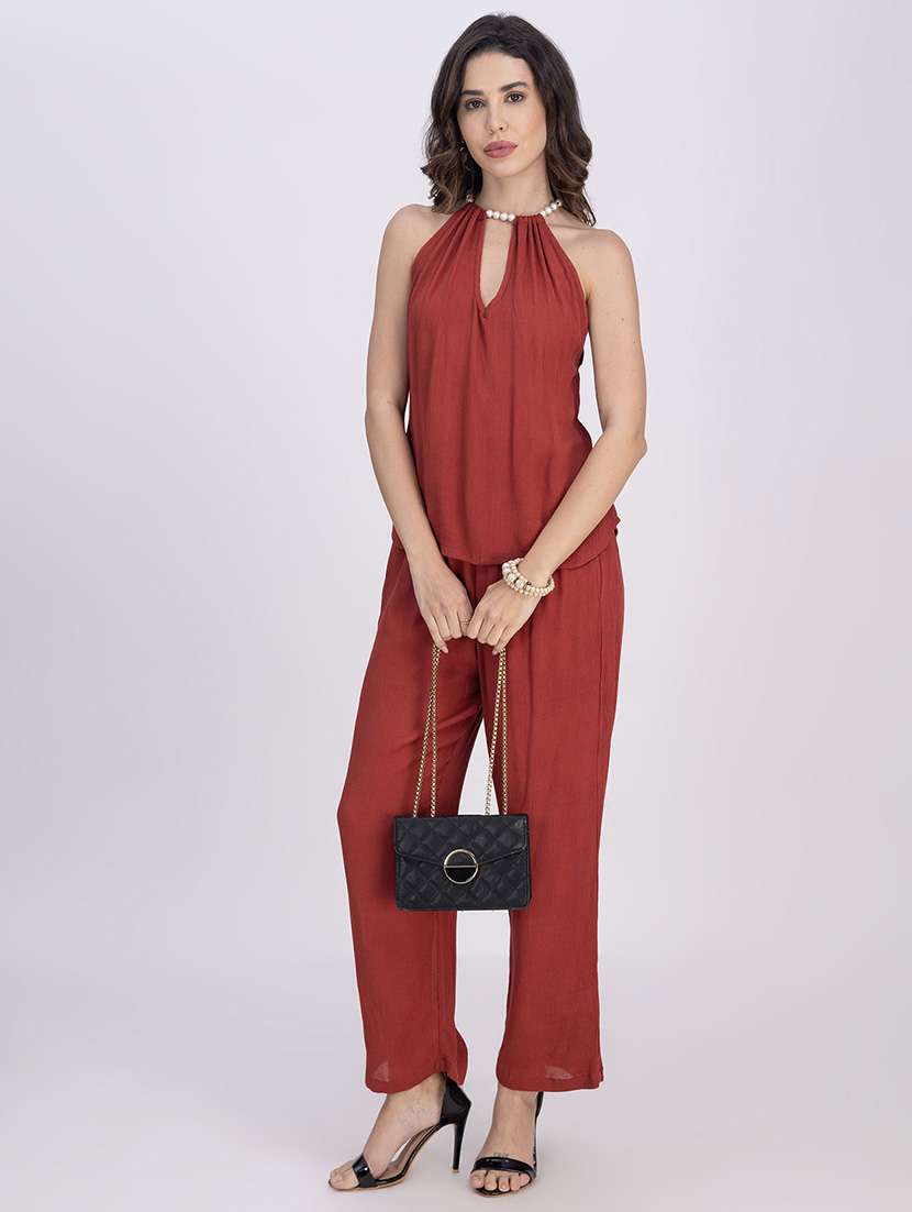 women solid top and trouser co-ord set - 21748642 -  Standard Image - 1