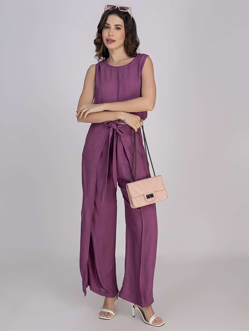 women solid top and trouser co-ord set - 21748647 -  Standard Image - 1