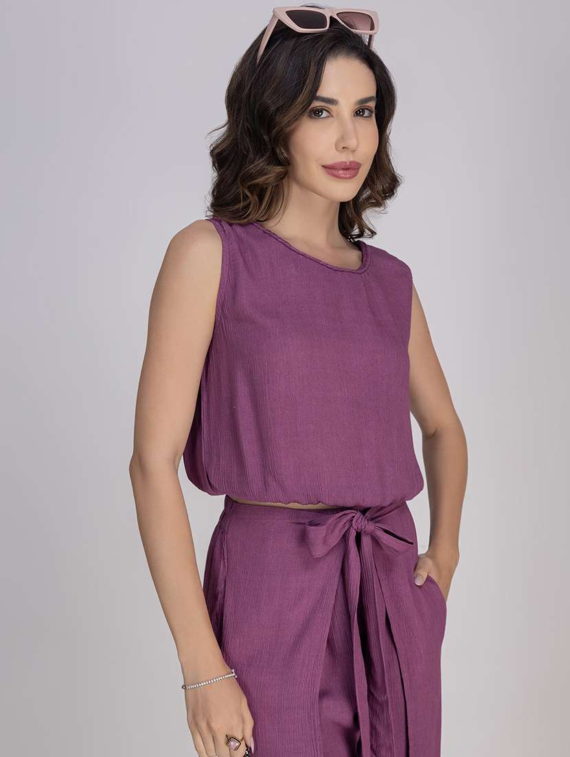 women solid top and trouser co-ord set - 21748647 -  Standard Image - 4