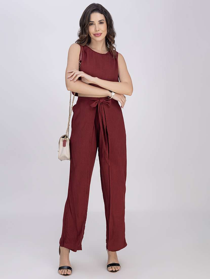 women solid top and trouser co-ord set - 21748648 -  Standard Image - 1