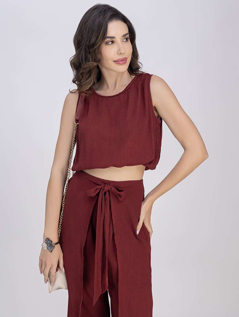 women solid top and trouser co-ord set - 21748648 -  Standard Image - 4