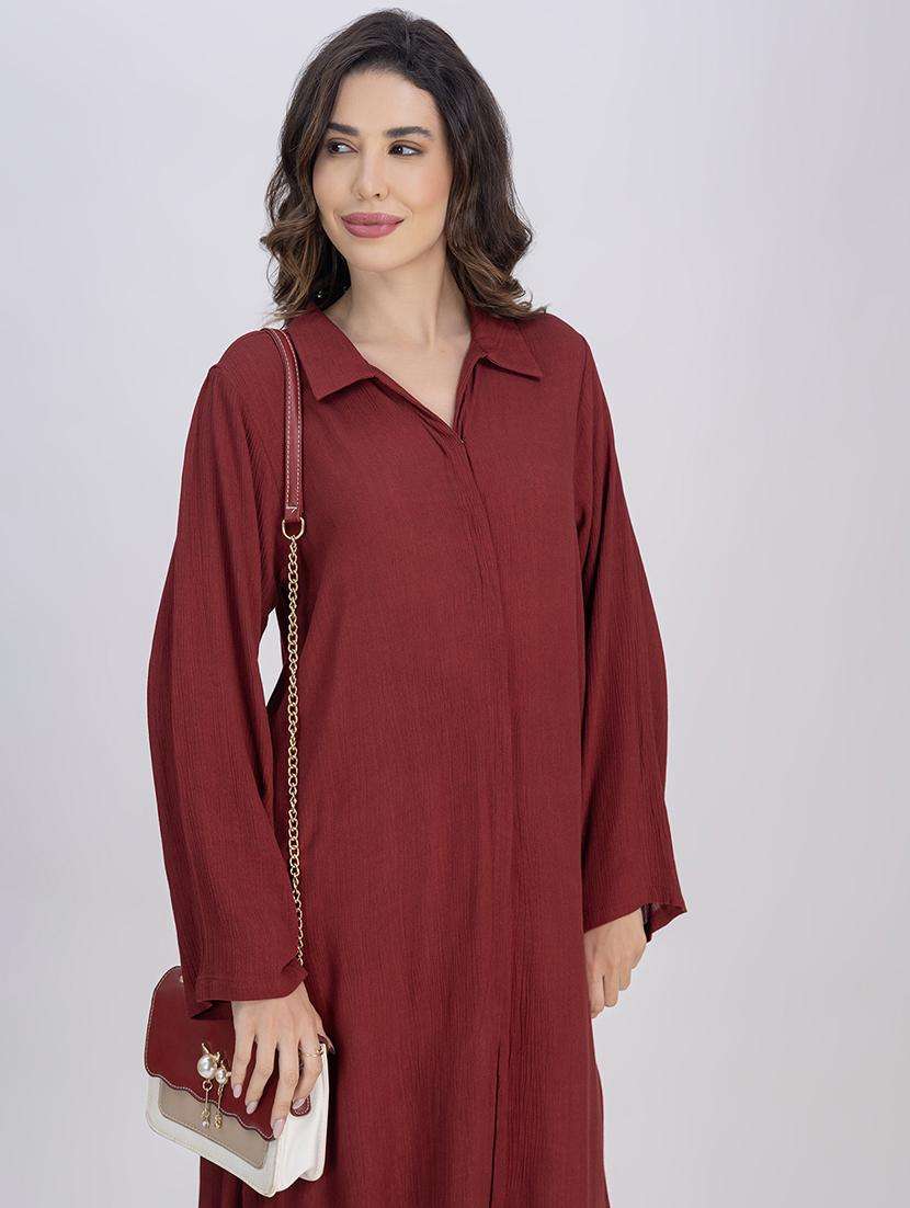 women maroon solid long sleeve kurta pant set - 21748655 -  Standard Image - 1