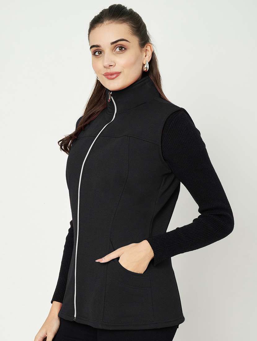women solid sleeveeless regular jacket - 21748671 -  Standard Image - 1