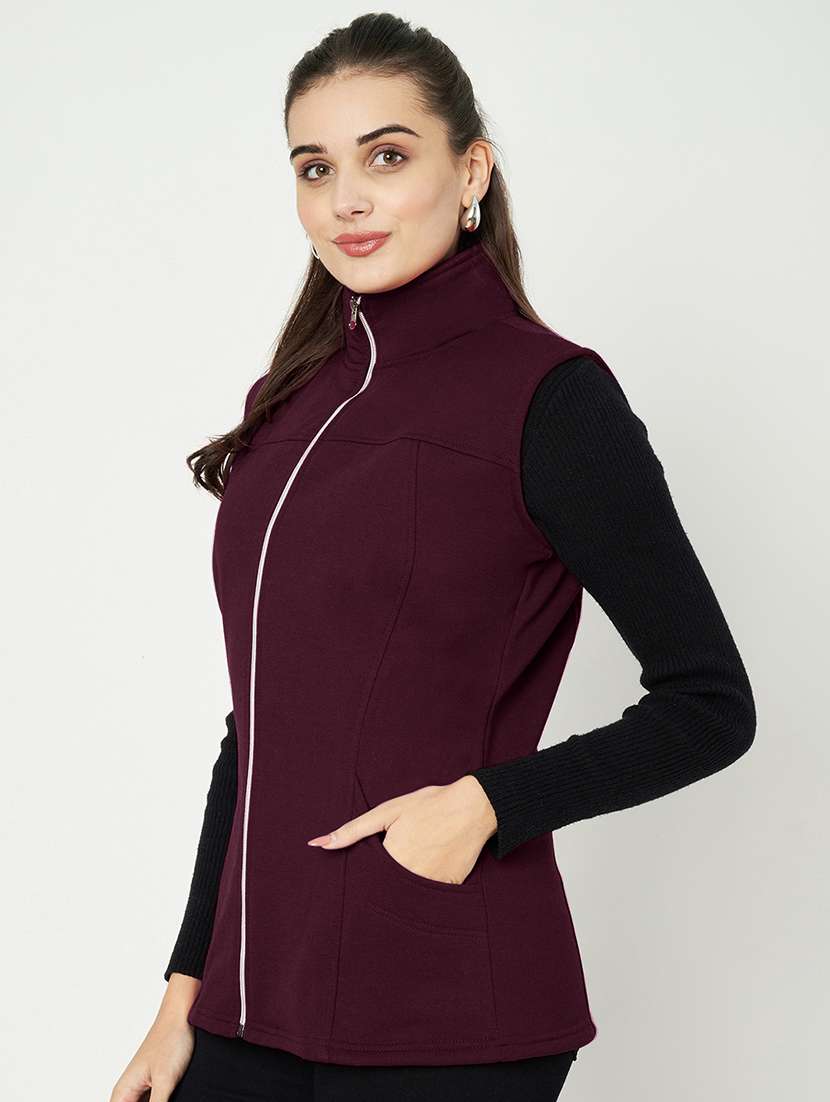 women solid sleeveless regular jacket - 21748672 -  Standard Image - 1
