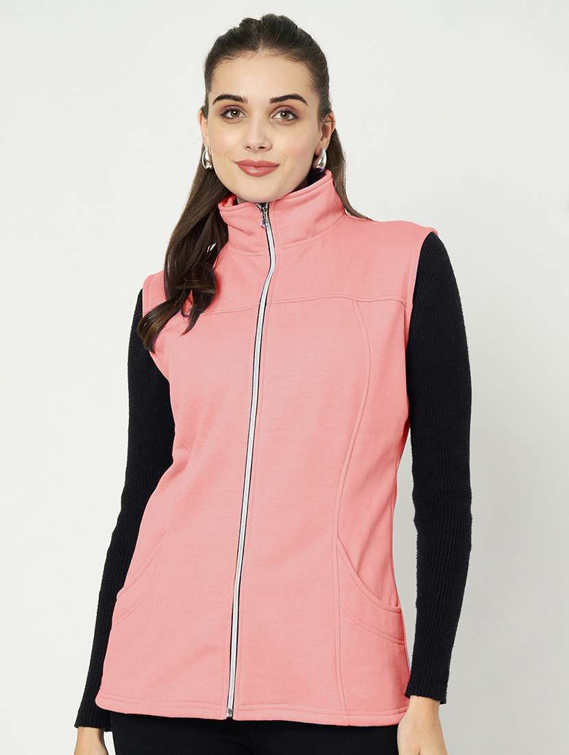 women solid sleeveeless regular jacket