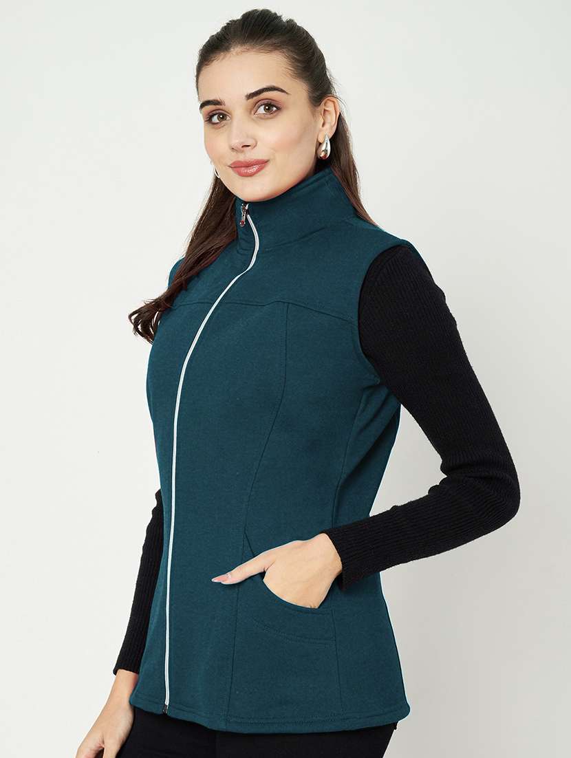 women solid sleeveless regular jacket - 21748680 -  Standard Image - 1