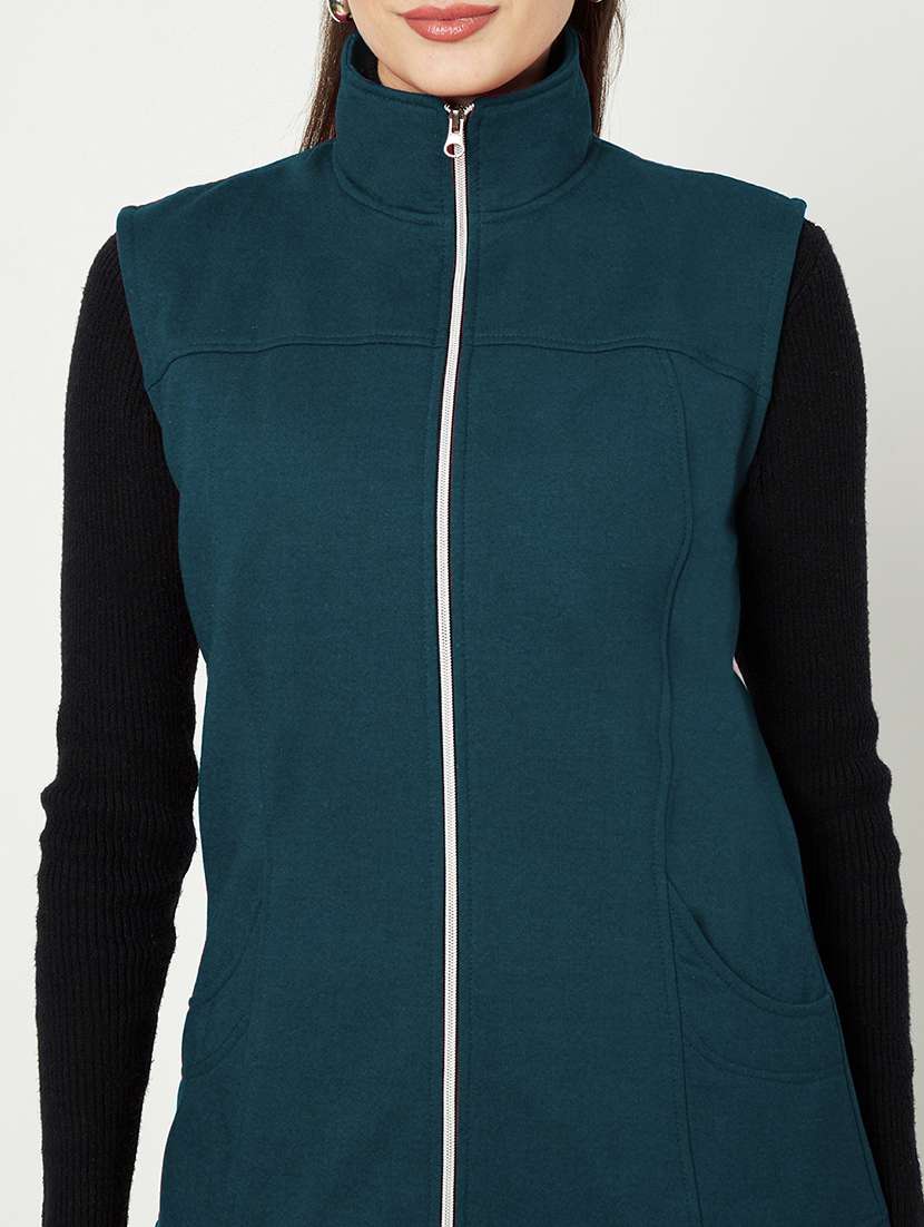 women solid sleeveless regular jacket - 21748680 -  Standard Image - 4