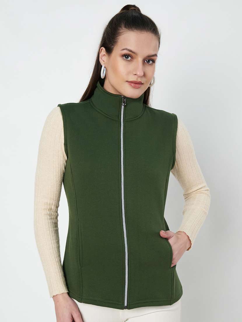 women solid sleeveeless regular jacket