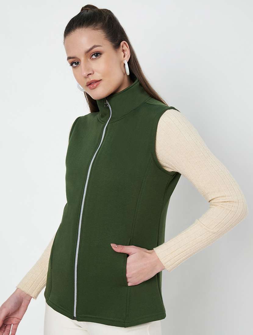 women solid sleeveeless regular jacket - 21748682 -  Standard Image - 1