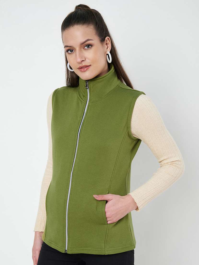 women solid sleeveeless regular jacket - 21748685 - Standard Image - 1