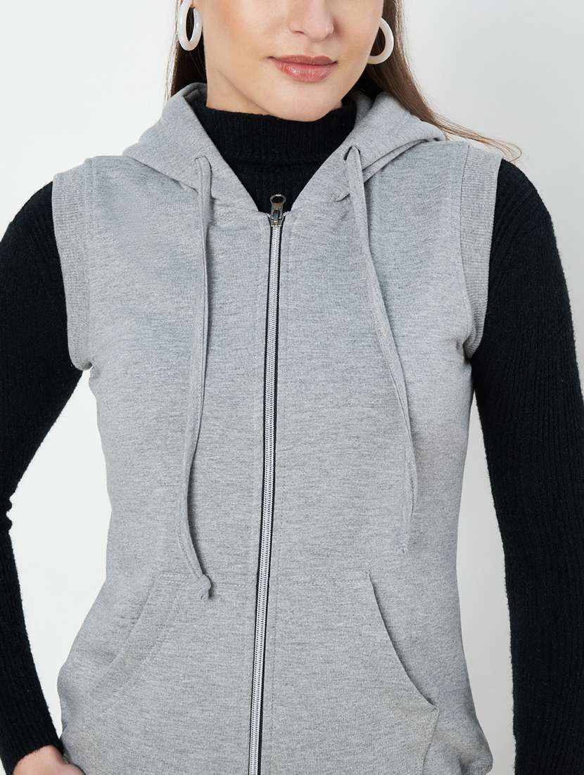 women solid sleeveless hooded regular jacket - 21748691 -  Standard Image - 4