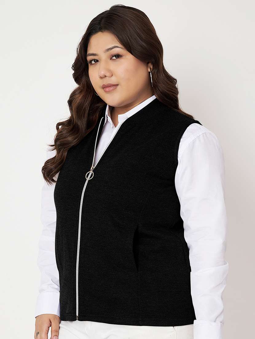 women plus size solid sleeveless regular jacket - 21748700 -  Standard Image - 1