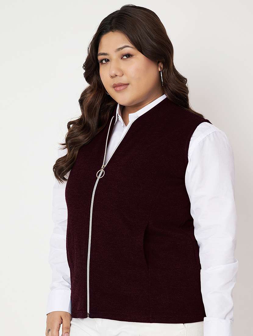 women plus size solid sleeveeless regular jacket - 21748701 -  Standard Image - 1
