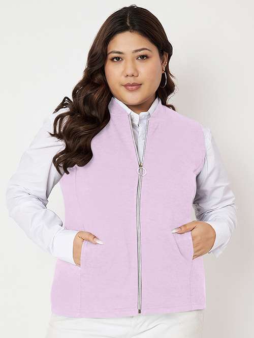 women solid stand collar sleeveless jacket - 21748702 - Standard Image - 0
