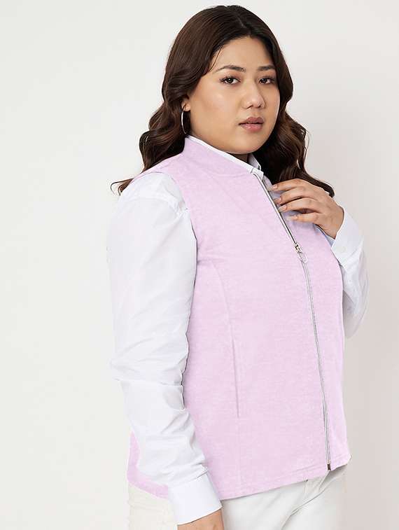 women solid stand collar sleeveless jacket - 21748702 - Standard Image - 1