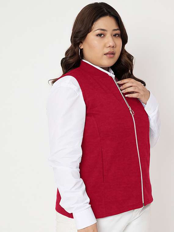 women solid stand collar sleeveless jacket - 21748704 -  Standard Image - 1