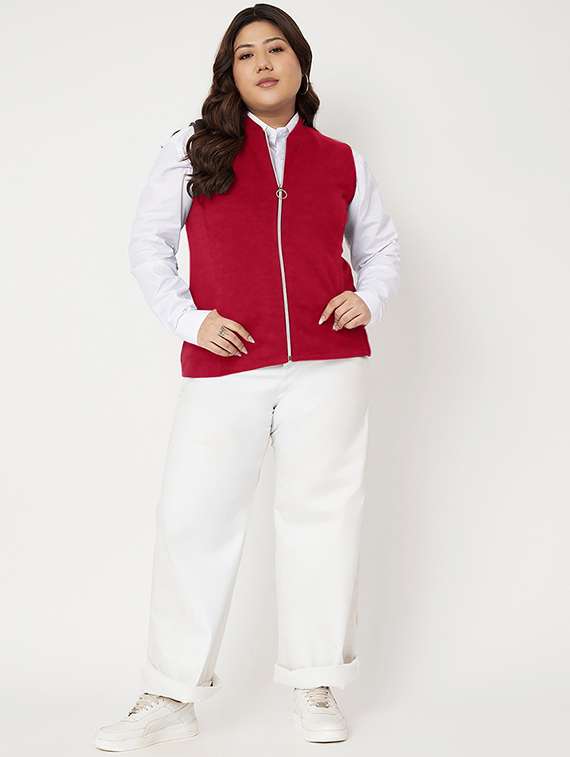 women solid stand collar sleeveless jacket - 21748704 -  Standard Image - 4