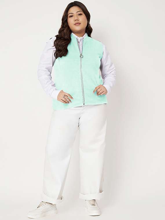 women solid stand collar sleeveless jacket - 21748705 -  Standard Image - 4