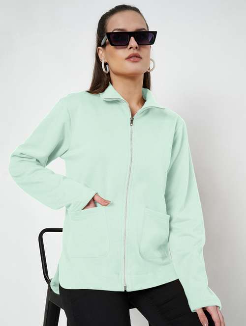 women solid stand collar long sleeves jacket - 21748720 -  Standard Image - 0